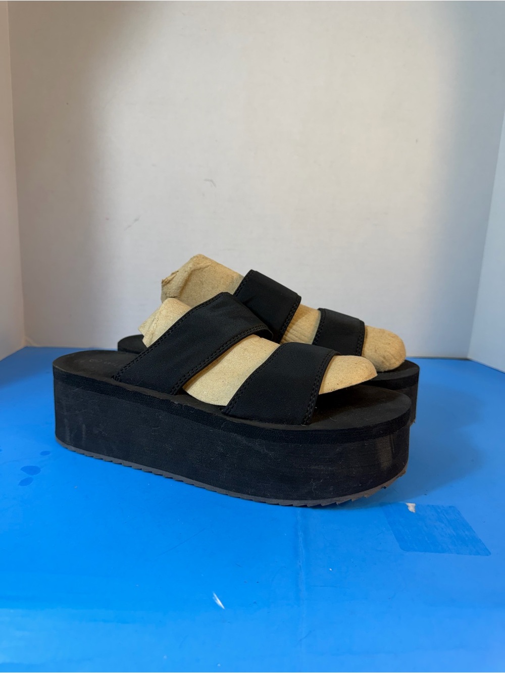 Wild Diva Black Platform Slide Sandals